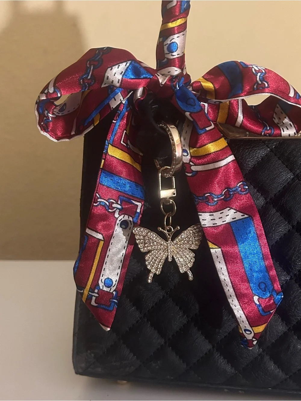 2 Twilly Satin Handbag Headband Scarf Burgundy Red Yellow Blue